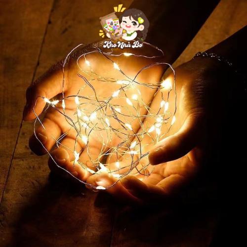 [Hàng sẵn - ship hoả tốc] Dây đèn LED Fairylight đom đóm màu vàng ấm trang trí giỏ quà, giỏ hoa dùng pin cúc áo