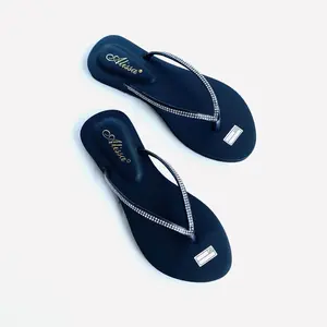 Alisa Sandal Jepit Full Permata Karet Wanita Sendal Teplek Wanita Terbaru Hitam Cewek