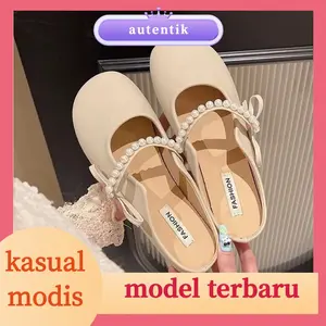 Autentik Sandal Flat Wanita Model Tali Mutiara Elegant Flat Kantoran Import Premium Bahan Mewah Cocok Untuk Kantoran Dan Acara Formal Kasual Modis Model Terbaru