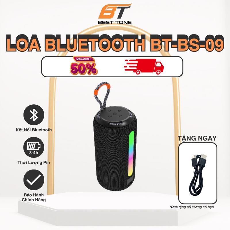 BT BEST TONE Loa Bluetooth BT-BS-09 Chống Thấm Nước Bass Mạnh Âm Thanh Trầm Ấm Có Đèn Led Nhấp Nháy Kết Nối Bluetooth 5.3 Thiết Kế Nhỏ Gọn Dễ Mang Theo