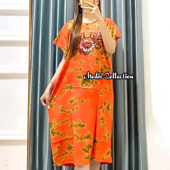 Daster Wanita Dewasa Barong Motif Bunga Busui Friendly Baju Tidur Remaja Lengan Pendek Dada Kancing Depan Model Kerah Leher Bulat U Neck Panjang Dress dibawah Lutut Bahan Rayon Premium Super Tebal Adem Halus Nyaman Kombinasi Warna Warni Kekinian Terbaru 1