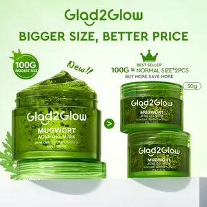 [New Size] Glad2Glow MUGWORT ACNE GEL MASK JUMBO 100G- Atasi Jerawat Seketika & Kontrol Minyak! Formula Cerah dengan Daun Mugwort Alami Centella Salicin & SymCalmin, Sensasi Dingin Menenangkan, Cocok untuk Kulit Berminyak dan Berjerawat