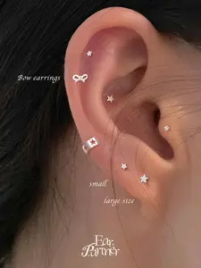 EAR PARTNER-Anting bintang kecil perak sterling 999 untuk wanita untuk mempercantik telinga, anting tulang telinga kelas atas, anting koklea, anting berbentuk jarum anti-penyumbatan