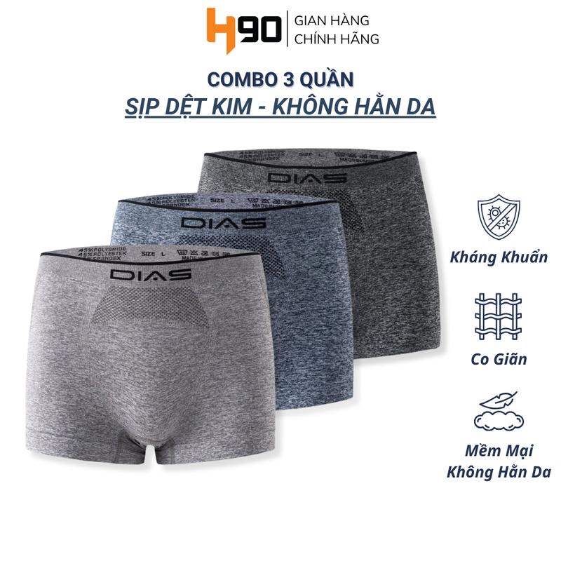  COMBO 3 Quần Sịp Đùi Nam Boxer DIAS Hàng Cao Cấp Cạp Dệt Liền Không Hằn Da Thấm Hút Co Giãn Kháng Khuẩn Nhanh Khô W018 Menswear Quần Boxer Quần Lót Thun 