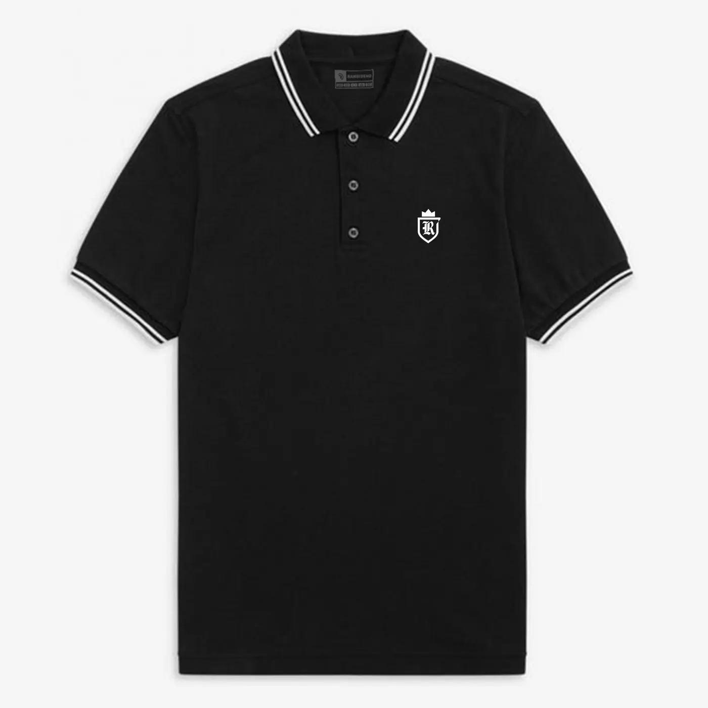Rambidend - Polo Shirt Pendek Polos List Putih -  Kaos Polo TShirt Distro Kerah Keren Pria Wanita R King