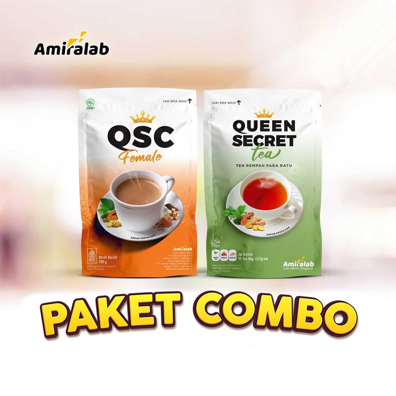 [PAKET COMBO] QSC FEMALE + Queen Secret Tea (FREE SHAKER) Lancarkan Siklus Wanita Halal & BPOM 1