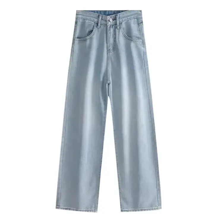 Celana jeans high waist wanita korean style Jeans baggy pants Serbaguna Kasual Biru Retro 6