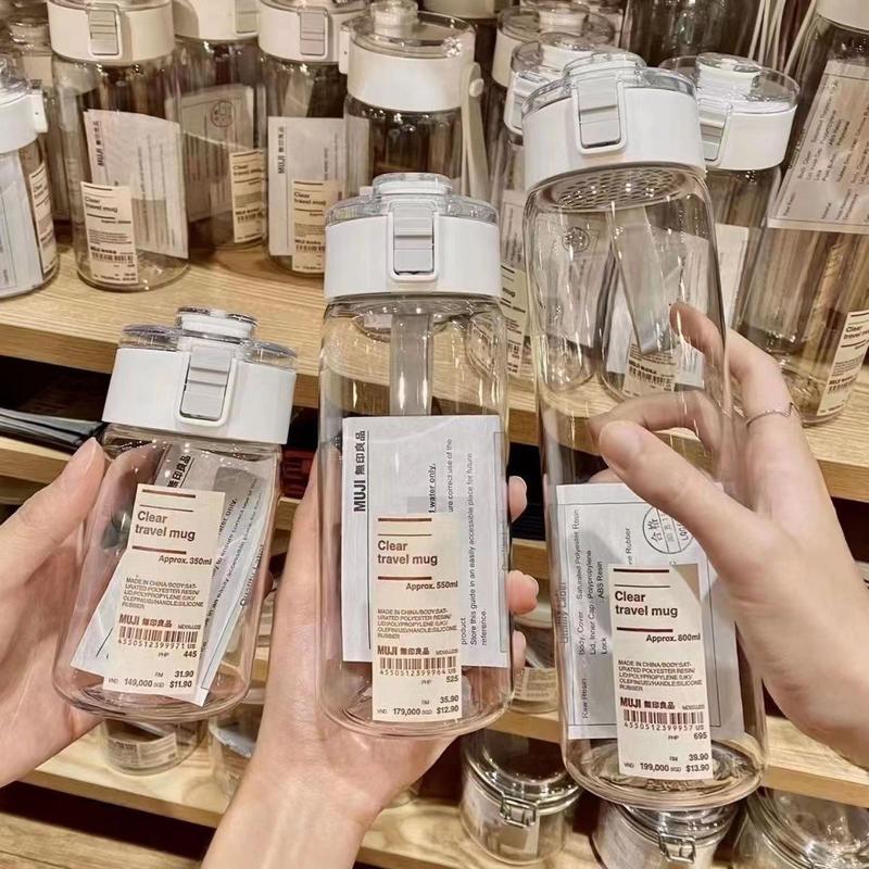 Bình Nhựa Đựng Nước Trong Suốt MUJI GOODLUCK 350, 550, 800ml Nắp Chống Tràn Tiện Lợi,Cốc nước xinh xắn, đơn giản, tiện lợi kiểu Nhật, phong cách ins cho gái