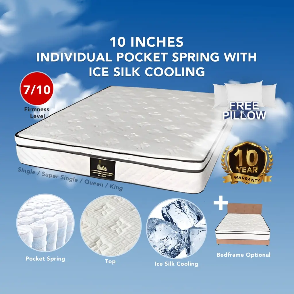 [FREE PILLOW] 10" Hola Individual Pocketed Spring Mattress