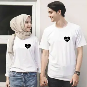 Langsung Order!!! Kaos Couple Detak Jantung Love 002 Putih Pendek Panjang (Harga Satuan)
