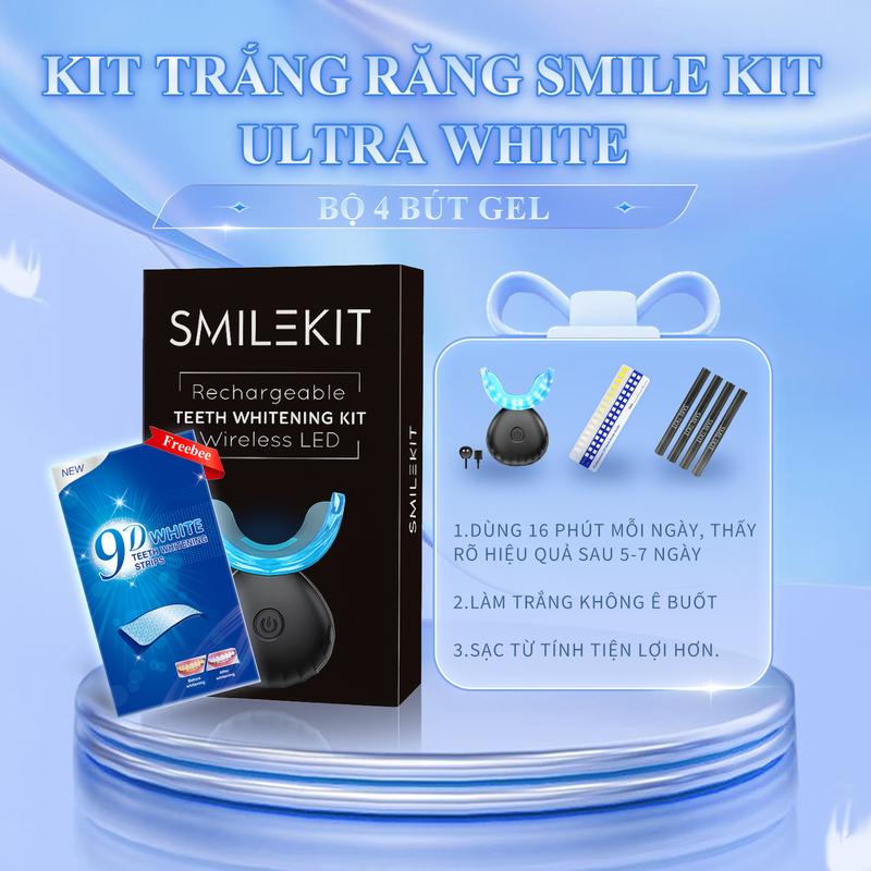  Kit Ngậm Trắng Răng Cho Răng Nhạy Cảm - Mua 1 tặng 5 Gồm 4 Bút Gel Duy Trì Trắng ,TẶNG KÈM 1 Hộp Miếng Dán 9D - Máy Làm Trắng Răng Cao Cấp,An Toàn Cho Răng Nhạy Cảm 