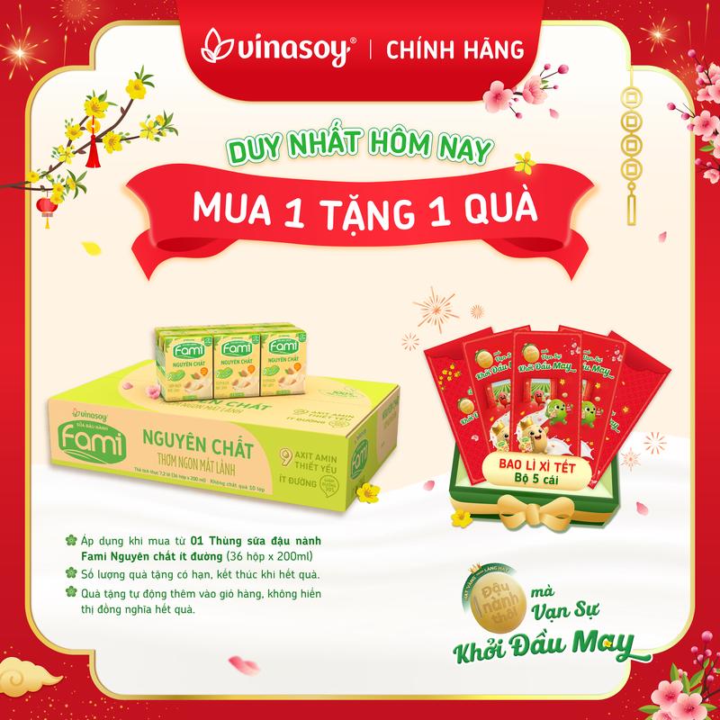  Thùng sữa đậu nành Fami Nguyên chất ít đường  36 hộp x 200ml  