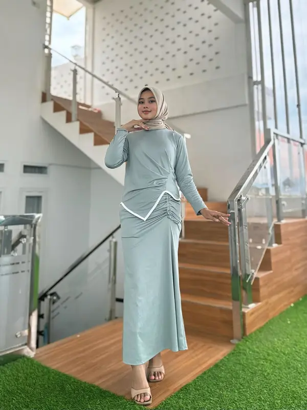 One Set Rok Airin ( Atasan dan Rok ) Model Mermaid Serut Simpel Terbaru 2024 1