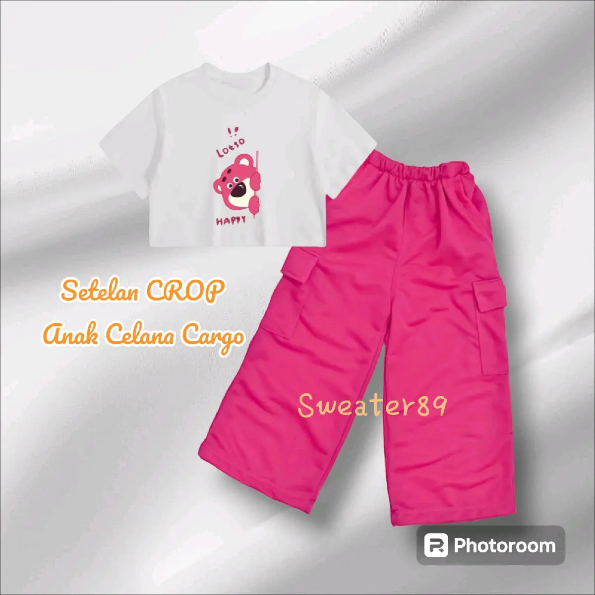 Setelan Anak Umur 5-12 Tahun Kaos CROP Dan Celana Cargo LOTSO Baju Perempuan Fashion