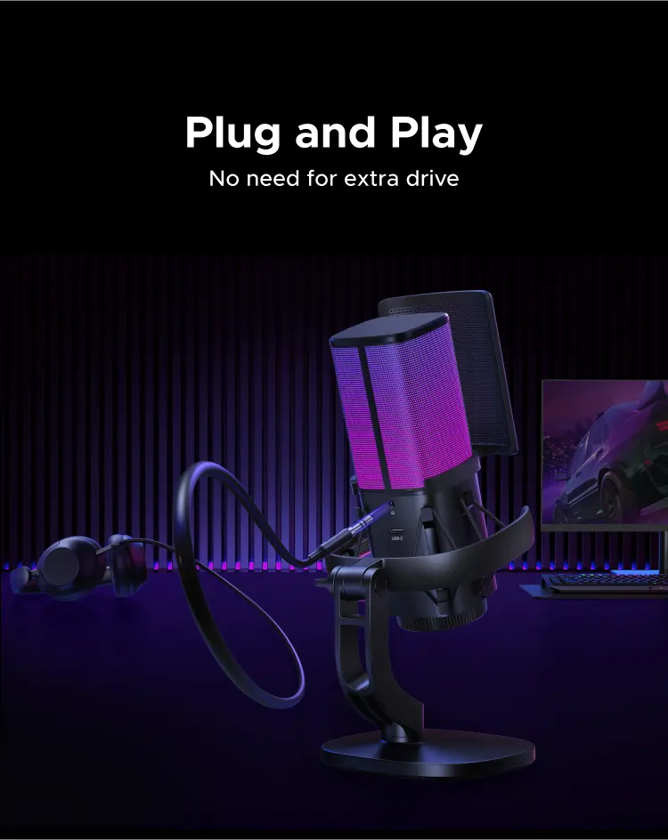 Product Introduction of UGREEN, Micro chuyên nghiệp RGB, Giảm tiếng ồn DSP, Hiệu ứng đèn RGB 96kHz/24-bit, Dành cho Game, Compatible with Windows & MacOS 7