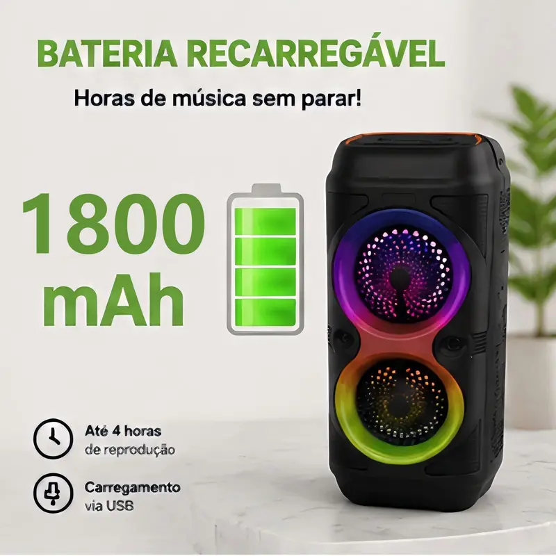 Caixa de Som Bluetooth Portátil 50W com LED RGB