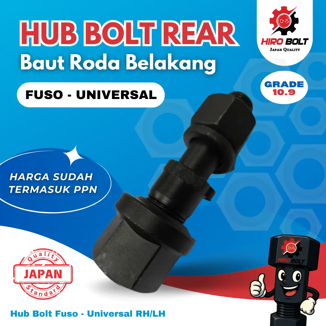 Hub Bolt / Baut Roda Fuso Tronton / Baut Roda Belakang FUSO Universal  / Volvo  senyawa /  all type / Truk Tronton As Besar Halus / Drat Halus/ Grade 10.9 / Hub Bolt / - M30 x 137mm - HIRO BOLT