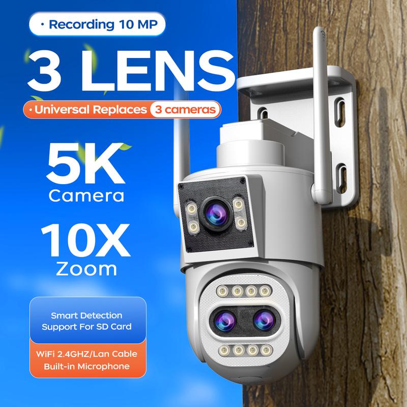 JOOAN Camera thông minh Ống kính ba Màn hình kép Thu phóng quang học 10x Kết nối WiFi mạng Pixel 300W đầy đủ màu sắc Tầm nhìn ban đêm Giọng nói hai chiều Chống thấm nước ngoài trời IP65