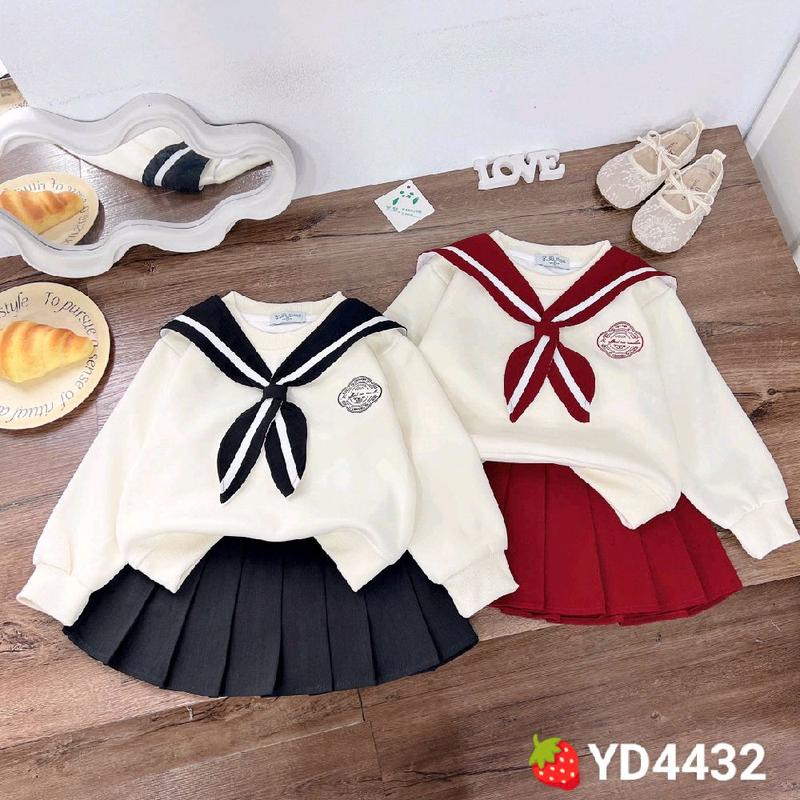   14-40kg  Set áo nỉ cổ thủy thủ nơ xinh kèm chân váy cho bé  hàng chuẩn L1 form và vải chuẩn đẹp  