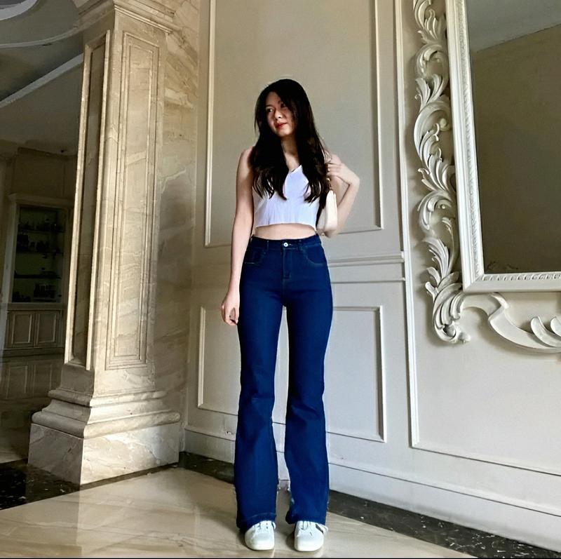 High Waist Jeans Streach Wanita Cutbray || Korean Style Straight Loose Cutbray Wanita Premium || Cutbray Jeans Wanita Bahan Melar Panjang Tebal Celana Hitam Dark 3