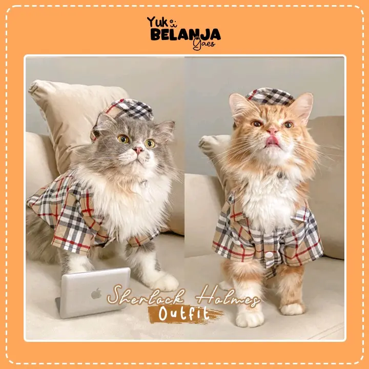 Baju kucing anjing bahan katun one set Kemeja Bivery [ kemeja +topi ] / size S - XL / BAJU KUCING ANJING LUCU DAN MURAH