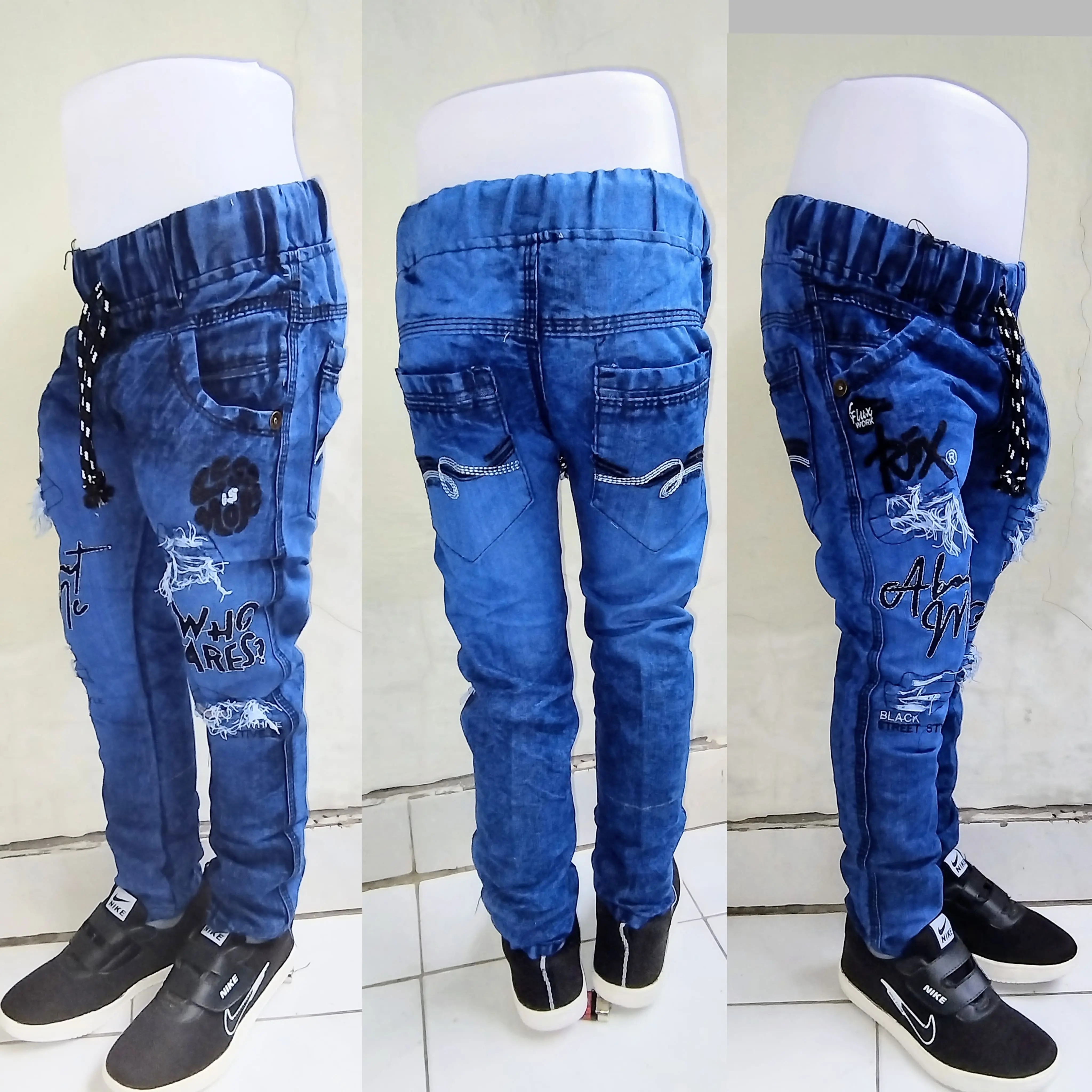 celana panjang jeans anak laki usia 3-12 tahun motif bordir anak cowok modis kekinian fashion