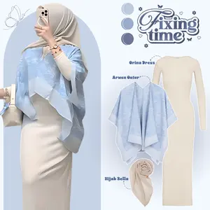Fashion Arwen 3IN1 Set Simpel | Outfit Wanita Anggunly Korean Stylish l OOTD Kondangan l (ORINA DRESS + ARWEN OUTER + HIJAB BELLA) - SL184