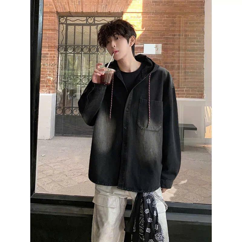 (size Đại 100kg) Áo Sơ mi Jean Nam Nữ Có nón Trùm Đầu Đa Phong cách Khoác nhẹ Chống nắng Thời trang Mẫu mới Áo jean nam nữ From rộng dài tay 03