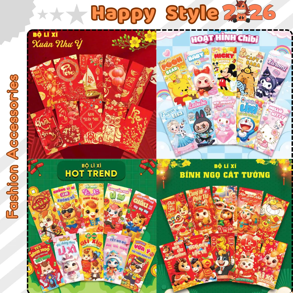 Bao Lì Xì Tết 2026 Bính Ngọ Hình Truyền Thống TỔNG HỢP Nhiều Mẫu Chất Đẹp