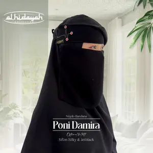 Terbaru! Niqob PONI DAMIRA Hijab Hitam Elegan Koleksi Syahreza Store 2025 Niqob Niqab Bandana Tutup Cadar Sifon Jetblack 3 Size