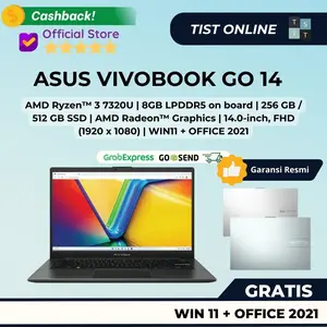 [ PROMO LIVE ] ASUS VIVOBOOK GO 14 E1404FA AMD RYZEN 3-7320U RAM 8GB LPDDR5 Storage 256GB / 512GB SSD Layar 14" FHD Windows 11+OFFICE 2024 GARANSI RESMI Green Grey Silver Black