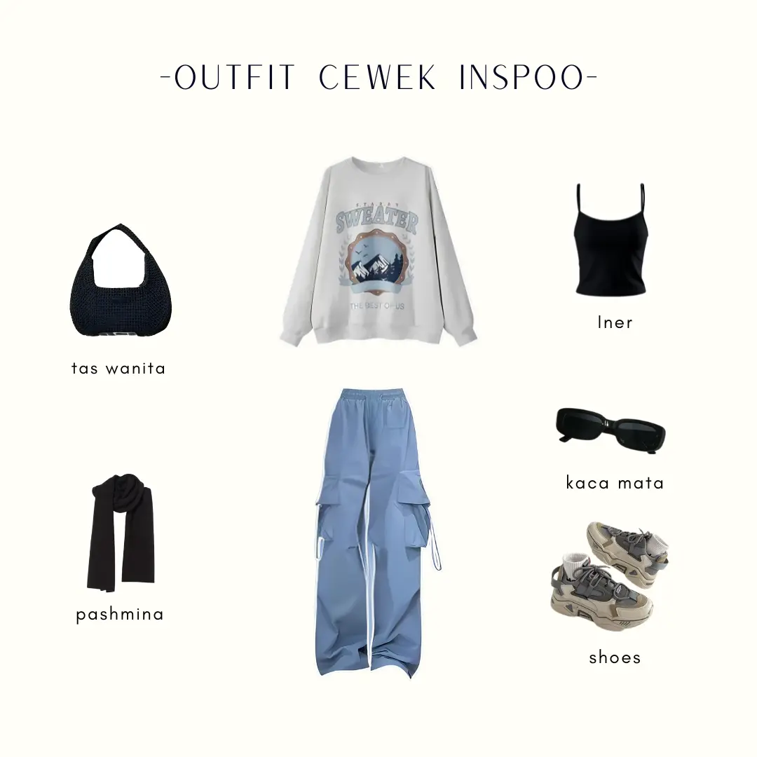 Ootd Hijab Simple Untuk Hangout ( Hijab + Iner +  Sweater + Celana ) 4 IN 1 Korean Style - CL17Panjang Dewasa Remaja Casual Fit Katun Sablon Nyaman Baju Cewek Oversize Wanita Pant Atasan Basic Jumpsuit Blazer Sweatshirt Bawahan