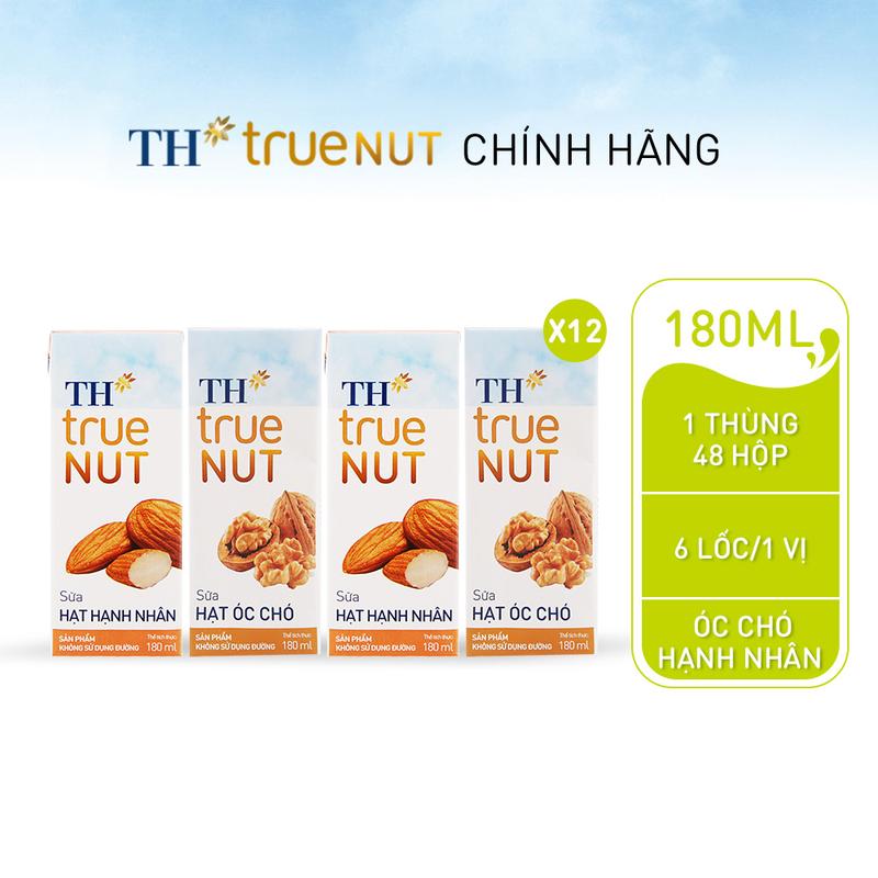 Combo mix 12 lốc sữa hạt óc chó, hạnh nhân TH True Nut (180ml x 48 hộp)