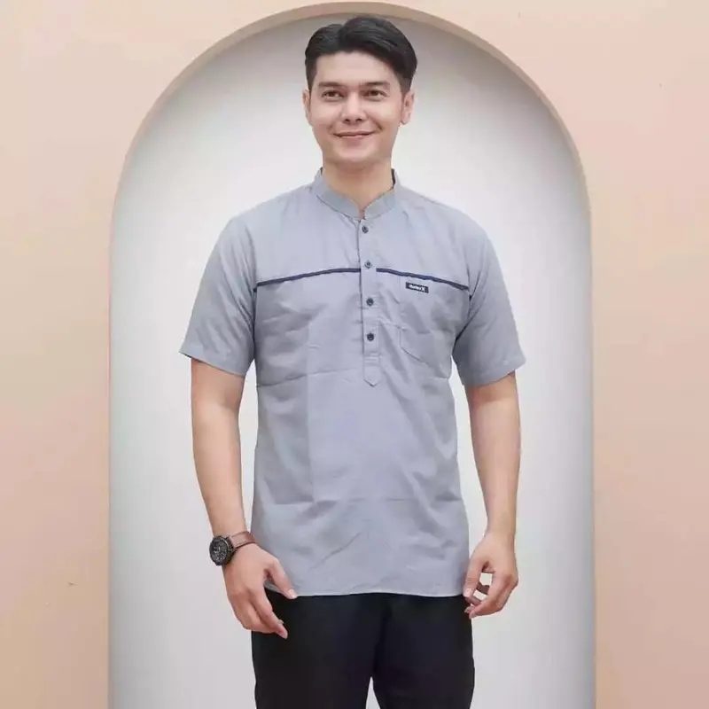 BAJU KOKO KURTA KHALID LENGAN PENDEK BAHAN FULL KATUN Muslim Pria dewasa 5