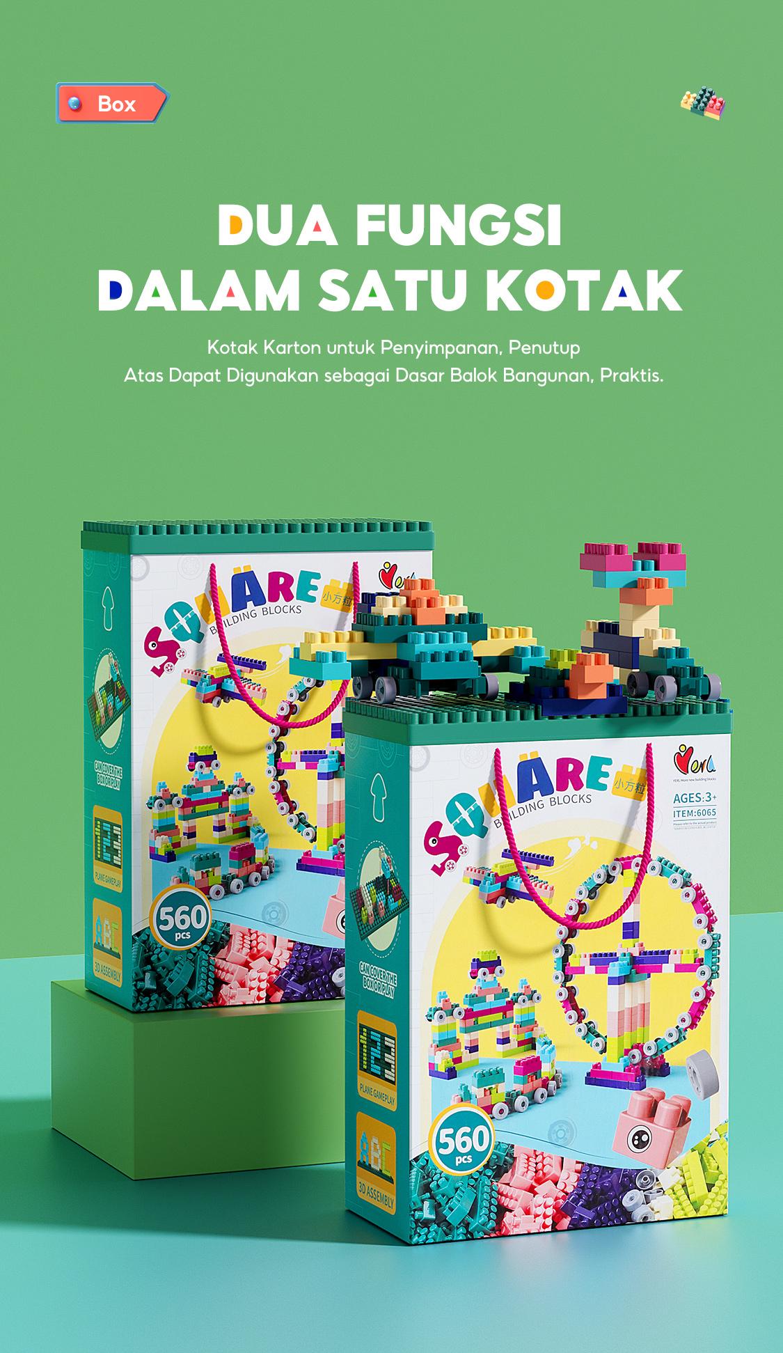 Oh!Some [COD] Mainan Brick Balok Susun Anak DIY 560 pcs Bahan ABS Kuat Tahan Lama Kotak Toys square  building