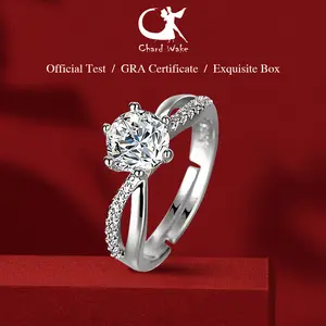 【003Harga telah dibanting, segera di CO】Chard Wake Original Cincin Wanita Couples Moissanite 2 Carat Adjustable Fashion Aksesoris Sertifikat GRA Kotak Indah  CWR002