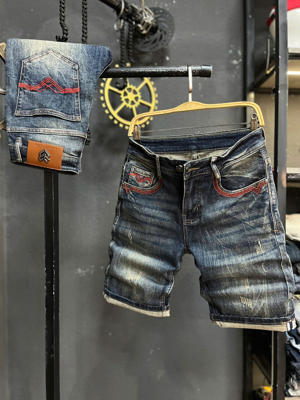 [ Quần Short Jeans THREE CCLTN - JD739 ] Quần Short Jeans Nam Màu Xanh Was Mạng Chỉ Đỏ QS2050