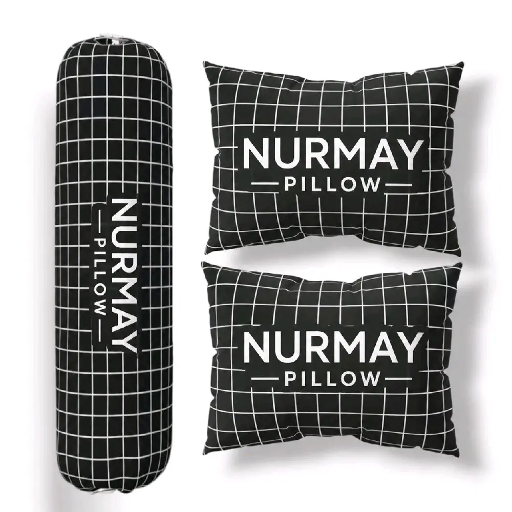 Bantal 2 dan Guling 1 Premium Desain Kotak-kotak Hitam Putih untuk Kenyamanan Tidur dan Dekorasi Rumah atau Kantor