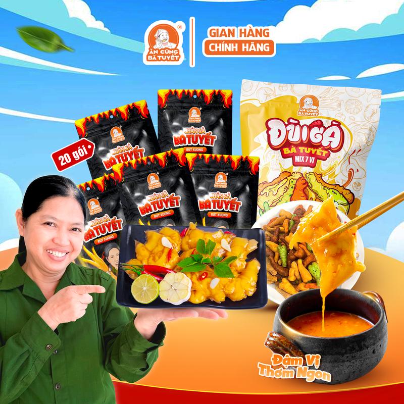Combo VỪA MỚI RA: gồm 20 gói chân gà rút xương tê cay + 1 gói mix 7 vị đùi gà - ĂN CÙNG BÀ TUYẾT M68