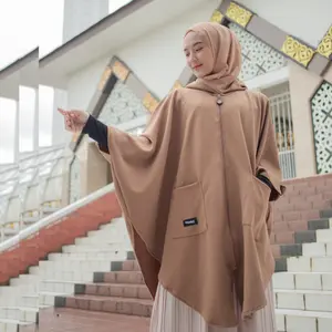 Hijacket Aisya Brown | Jaket Hijaber Muslimah Syar'i Panjang | Outer Batwing Desain Elegan - Jubah Wanita | Mantel Kasual Santai - Jaket Wanita Kekinian