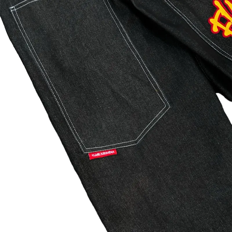 Flame Everyday Celana Denim Y2K Denim Big Pocket Bordir Raw Denim 13oz Jeans Panjang Pria 2