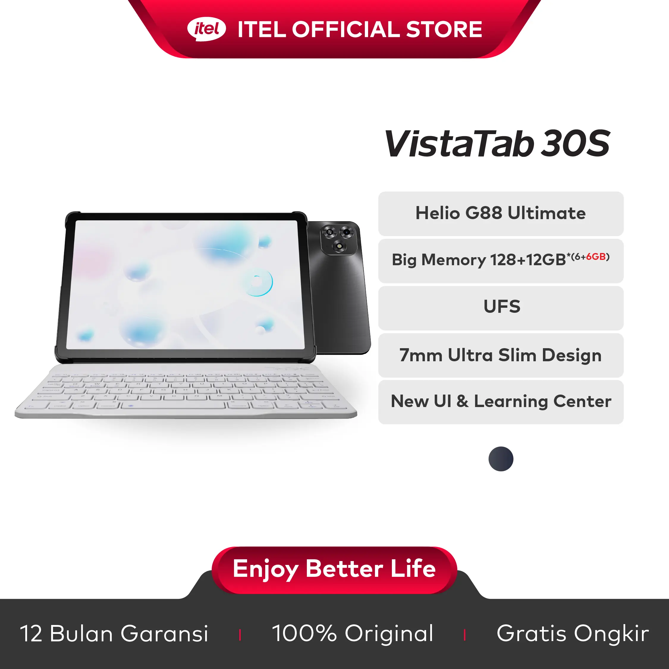 Official itel VistaTab 30S 4+128GB Tablet / Pad - Baterai 7000mAh | Super Tipis 7mm | Layar 11” | Helio G88