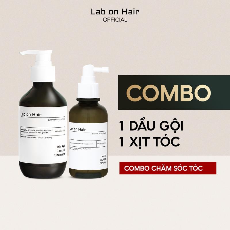 Combo xịt mọc tóc+ dầu gội gừng Lab on Hair dưỡng tóc 160ml+300ml hỗ trợ dưỡng ẩm và cải thiện tình trạng tóc hư tổn