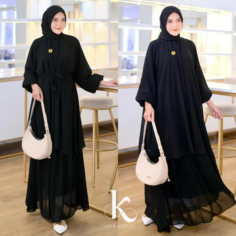 Seraya - Dress Malay - Gamis Set Hijab Gaun Malaysia Cerruty Baby Doll Premium 3