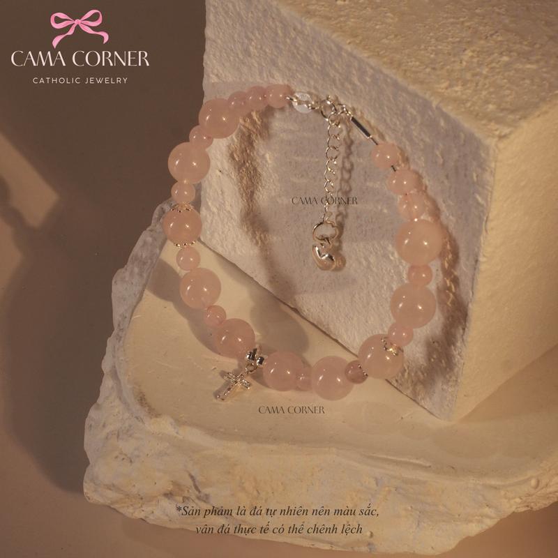 Vòng tay Kiềng Công Giáo Bạc S925 & Đá Rose Quartz