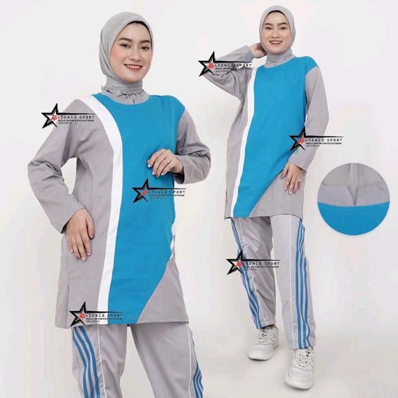 Setelan baju olahraga wanita tunik muslimah / setelan baju senam wanita Celana Muslim Panjang Wanita Sport Hitam Seragam Polos Atasan 6
