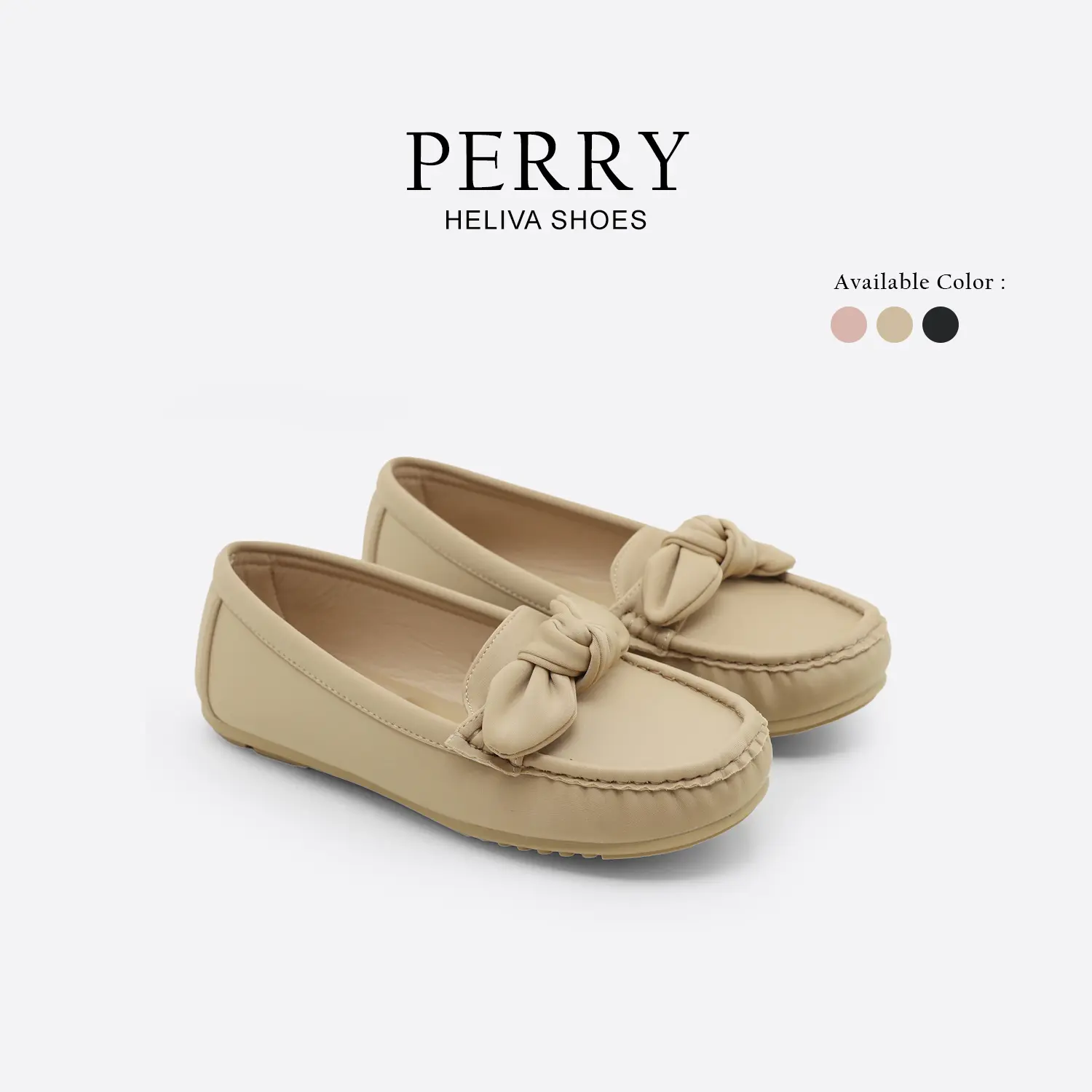 HELIVA PERRY Flat Loafers Shoes Model Bow HV8218 – Sepatu Wanita Slip On Moccasin Motif Polos