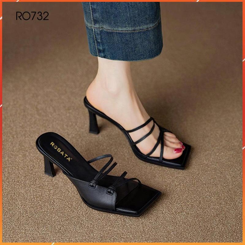  Dép guốc nữ cao gót 7 phân hàng hiệu ROSATA hai màu đen bạc thời trang cao cấp ro732 
