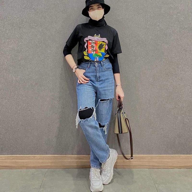 Boyfie Geisha Celana Jeans Wanita Sobek Tidak Tembus Bahan Non Melar Bf Geisha High Waist Panjang Nyaman Boyfriend Cewek Dewasa 3