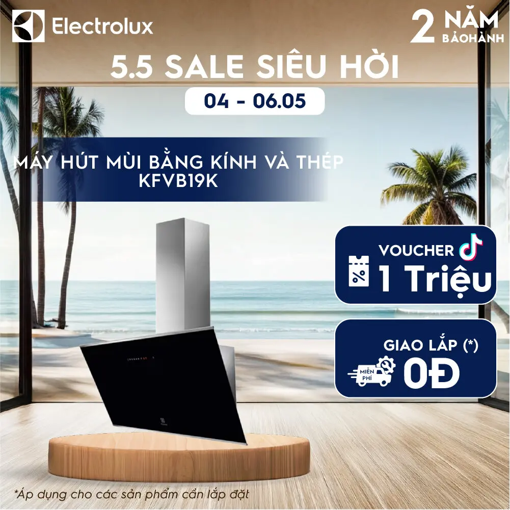 Máy hút mùi Electrolux bằng kính và thép cao cấp dạng áp tường 90cm KFVB19K
